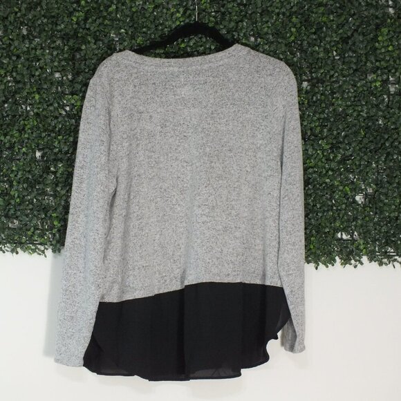 EVRI Light Grey Black Sheer Chiffon Ruffle Long Sleeved Sweater Tunic Size 0X - Picture 3 of 8
